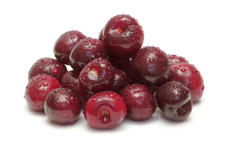 Ripe cherries on white backgroundの写真素材