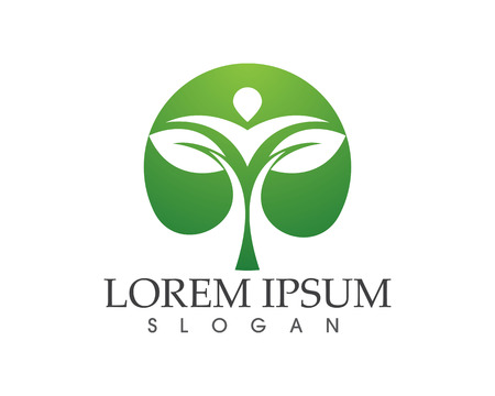 Abstract illustration of man's head with leaf in white silhouette green nature health logo and symbolsのイラスト素材