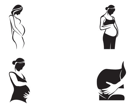 pregnant woman line art symbols template vectorのイラスト素材