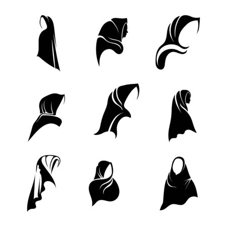 Hijab women black silhouette vector icons appのイラスト素材