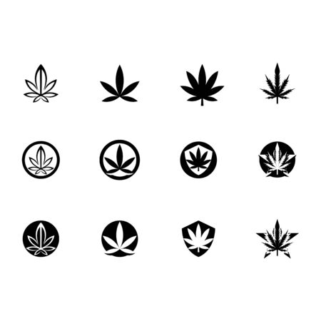 Cannabis marijuana hemp leaf logo and symbolのイラスト素材