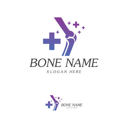 Bone Plus logo. Healthy bone Icon. Knee bones and joints care protection logo template. Medical flat logo design. Vector of human body health. Emblem symbolのイラスト素材