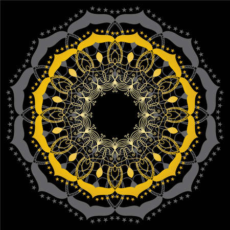 Cute gold Mandala. Ornamental round doodle flower isolated on white background. Geometric decorative ornament in ethnic oriental style.のイラスト素材