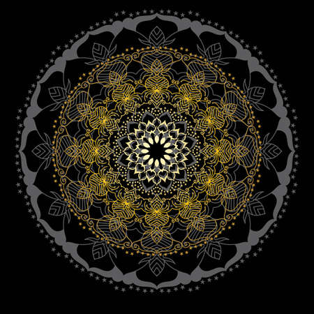 Cute gold Mandala. Ornamental round doodle flower isolated on white background. Geometric decorative ornament in ethnic oriental style.のイラスト素材