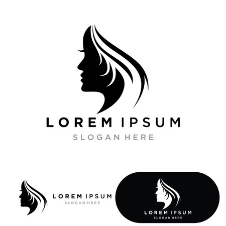 Woman face hair style silhouette character illustration logo icon vectorのイラスト素材