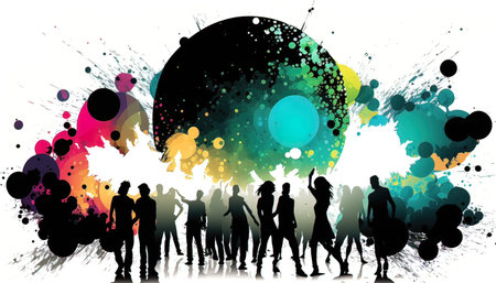 Party crowd silhouettes of_people and ballの素材