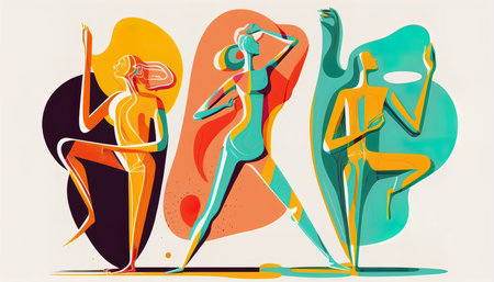 illustration people yoga modern line color paleteの素材