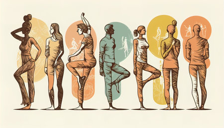 illustration people yoga modern line color paleteの素材