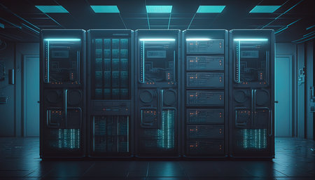 Modern server data warehouse with lots of machine cabinet Generate AIの素材