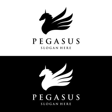 Logo design of a simple Pegasus or winged horse with a creative idea.のイラスト素材