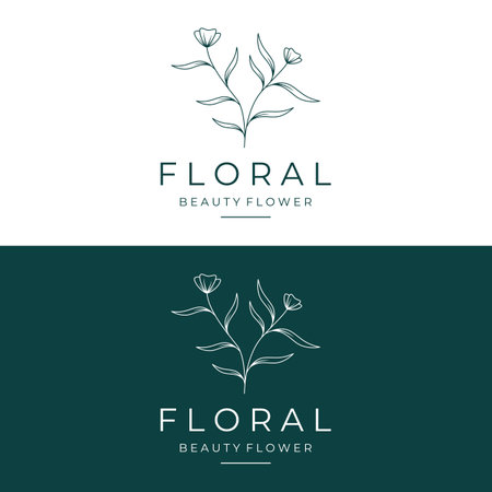 Hand drawn beautiful organic floral leaf and flower floral logo for business, decoration, wedding, greeting card and photography.のイラスト素材