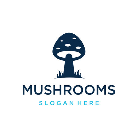 Unique organic mushroom farm creative logo design with modern concept.Vector illustration.のイラスト素材