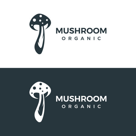 Unique organic mushroom farm creative logo design with modern concept.Vector illustration.のイラスト素材