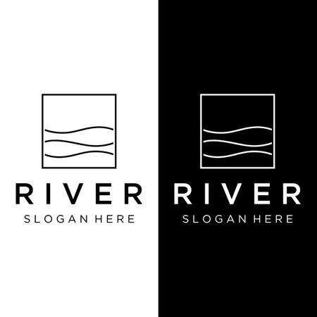 Logos of rivers, creeks, riverbanks and streams. River logo with combination of mountains and farmland with vector concept design.のイラスト素材