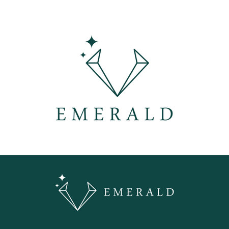 Luxury Vintage Emerald Gemstone logo in trendy style for jewelry.のイラスト素材