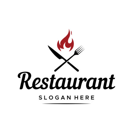Retro restaurant emblem.Cutlery logo design and hand drawn vintage style restaurant typography.のイラスト素材