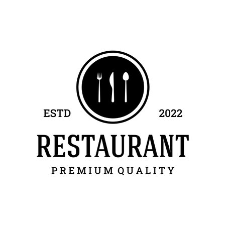 Retro restaurant emblem.Cutlery logo design and hand drawn vintage style restaurant typography.のイラスト素材