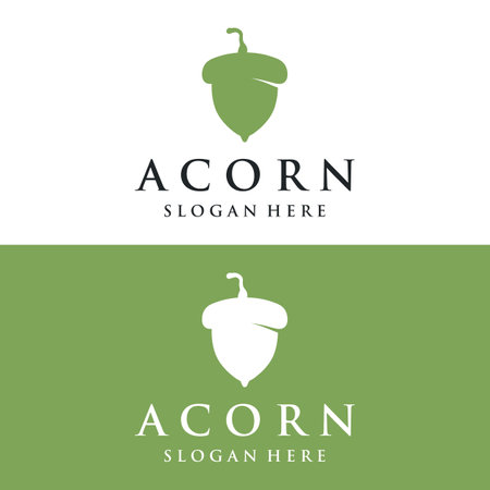 Acorn logo design with leaves with vector illustration editing.のイラスト素材