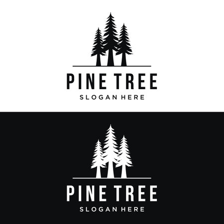 Pine tree,evergreen and mountain vintage logo.Logo for adventurer, camping, nature, badge and business.のイラスト素材