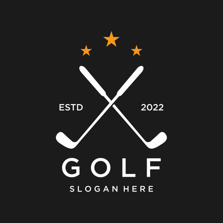 Golf ball and stick and golf course logo design. Logo for professional golf team, golf club, tournament, business, event.のイラスト素材