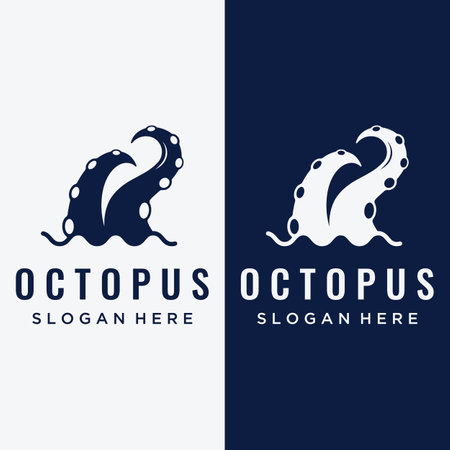 Sea octopus or kraken hipster logo template isolated on background.のイラスト素材