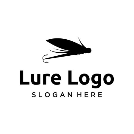 Fishing bait or fishing bait logo with hook and fishing rod. Logo for fishing shop, tournament and angler.のイラスト素材