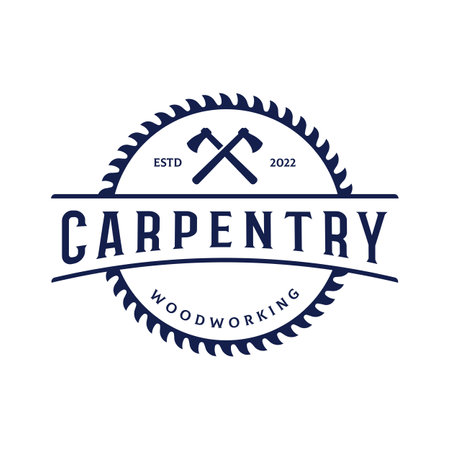 Wood saw premium logo design with vintage carpentry tools.Logo for business, carpentry, lumberjack, label, badge.のイラスト素材