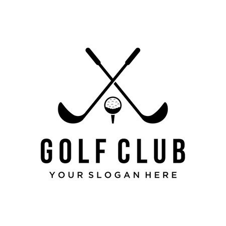 Golf ball and stick and golf course logo design. Logo for professional golf team, golf club, tournament, business, event.のイラスト素材