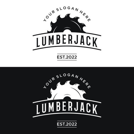 Wood saw premium logo design with vintage carpentry tools.Logo for business, carpentry, lumberjack, label, badge.のイラスト素材