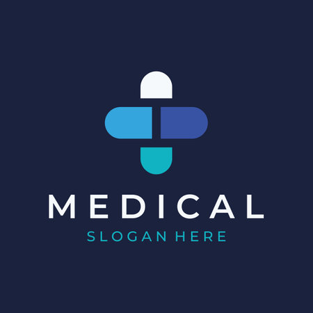 Pharmacy capsule medicine logo,logo for drug store, pharmacy,medical,doctor,plus symbol.のイラスト素材