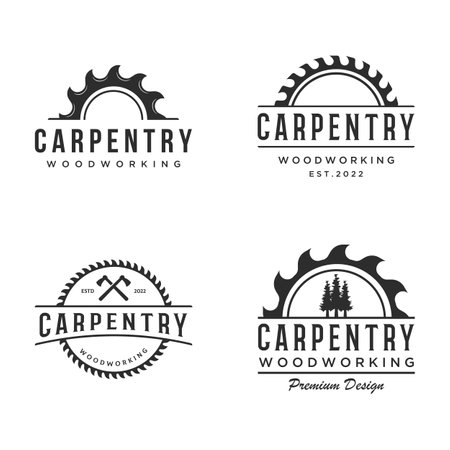 Wood saw premium logo design with vintage carpentry tools.Logo for business, carpentry, lumberjack, label, badge.のイラスト素材