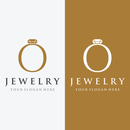 Abstract logo of jewelry ring with luxury diamond or gems.Isolated black and white background.Logo can be for jewelry brand and sign.のイラスト素材