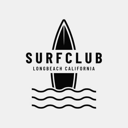 Vintage surfboard logo,surfing on summer beach.For business,badge,holiday, ,label,emblem.のイラスト素材