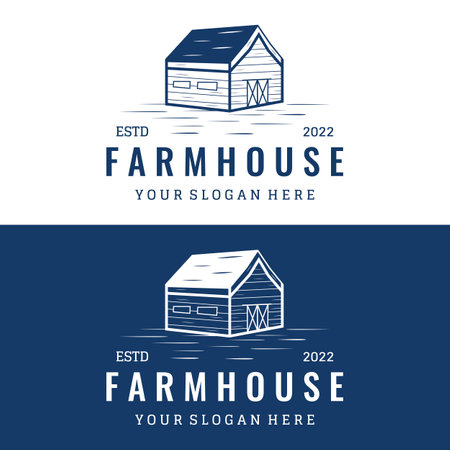 Logo design of organic farm house or barn or barn and animal farmhouse vintage.Vintage country logo.のイラスト素材