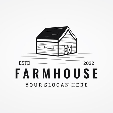 Logo design of organic farm house or barn or barn and animal farmhouse vintage.Vintage country logo.のイラスト素材