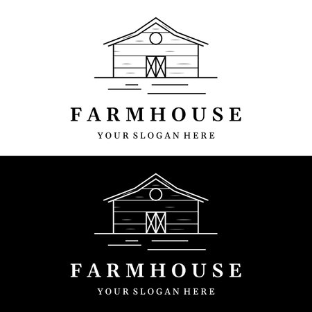 Logo design of organic farm house or barn or barn and animal farmhouse vintage.Vintage country logo.のイラスト素材