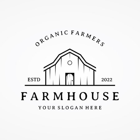 Logo design of organic farm house or barn or barn and animal farmhouse vintage.Vintage country logo.のイラスト素材