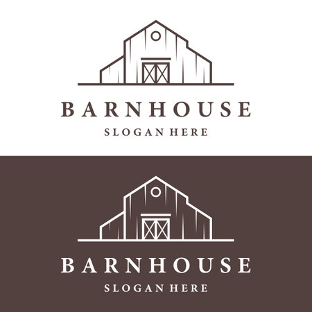 Logo design of organic farm house or barn or barn and animal farmhouse vintage.Vintage country logo.のイラスト素材