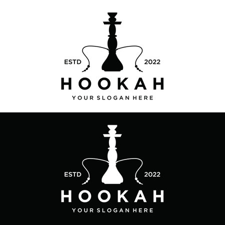Isolated vintage hookah, shisha or waterpipe logo for club, bar, cafe and shop.