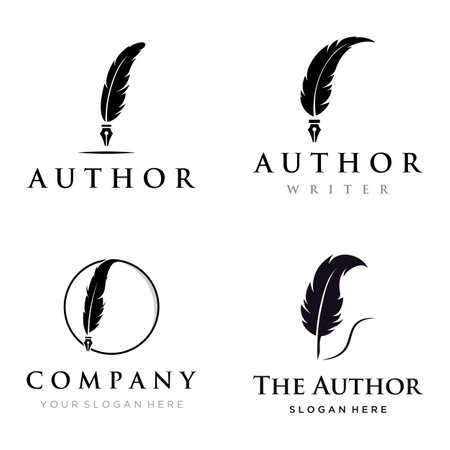 Vintage quill pen logo creative design and with ink.Classic and luxury stationery illustration.のイラスト素材