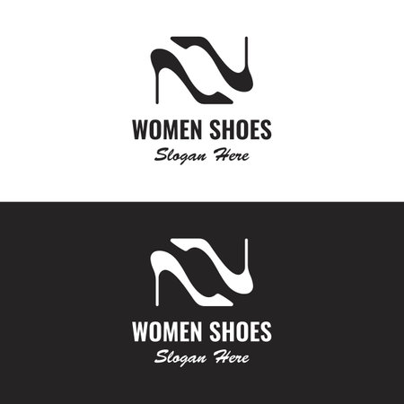Hand drawn elegant and luxury high heel women's shoes logo. Template for business, women's shoe shop, fashion, beauty.のイラスト素材