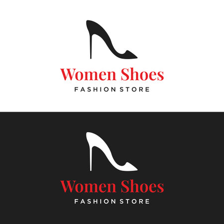 Hand drawn elegant and luxury high heel women's shoes logo. Template for business, women's shoe shop, fashion, beauty.のイラスト素材