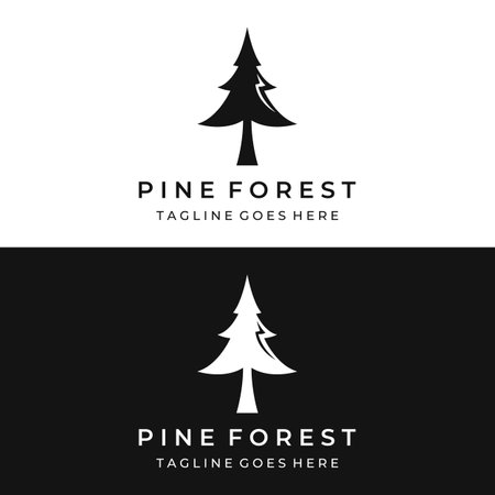 Creative abstract logo of pine trees and pine forest isolated background.Logos for badges,business,christmas,brands and natural products.のイラスト素材