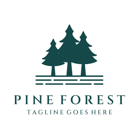 Creative abstract logo of pine trees and pine forest isolated background.Logos for badges,business,christmas,brands and natural products.のイラスト素材