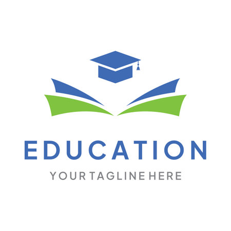 Creative design of student education logo with a sign of a hat, book, pencil or pen. Inspired by graduating students. Logo for universities, education academies and schools.のイラスト素材