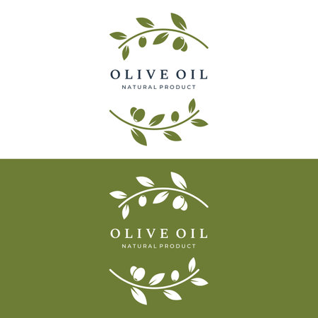 Natural herbal olive and oil logo with olive branch. Logo for business, branding, herbal medicine and spa.のイラスト素材