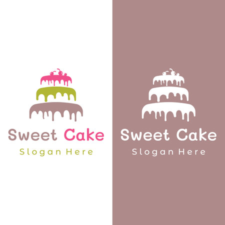 Cake or bread logo design.Sweet cakes, birthday cakes, cup cakes, cakes with cherries.Logos for businesses, cake shops, cake shops etc.のイラスト素材