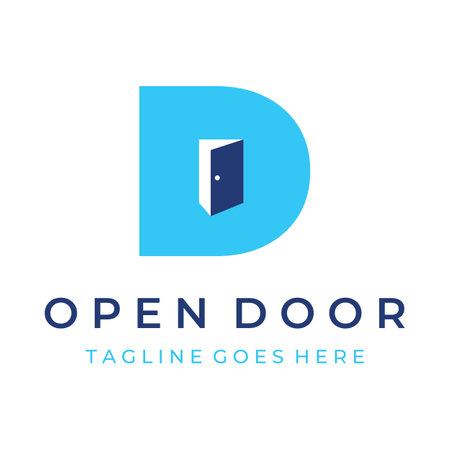 Simple open door abstract logo design, interior with geometric shapes or monogram.For building construction, business.property and company.のイラスト素材