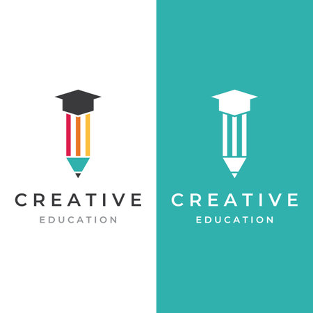 Creative design of student education logo with a sign of a hat, book, pencil or pen. Inspired by graduating students. Logo for universities, education academies and schools.のイラスト素材