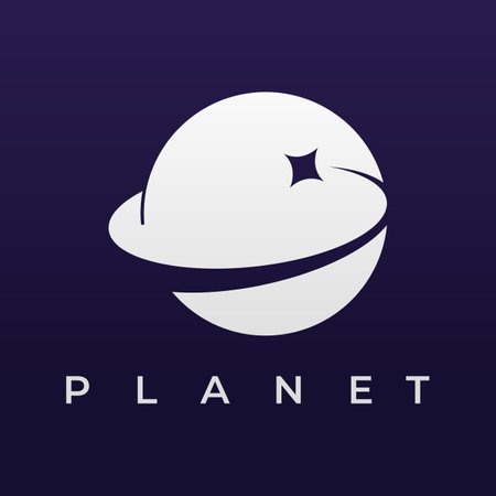 Space planet logo vector design surrounded by rings or orbits. For posters, business cards, space science.のイラスト素材